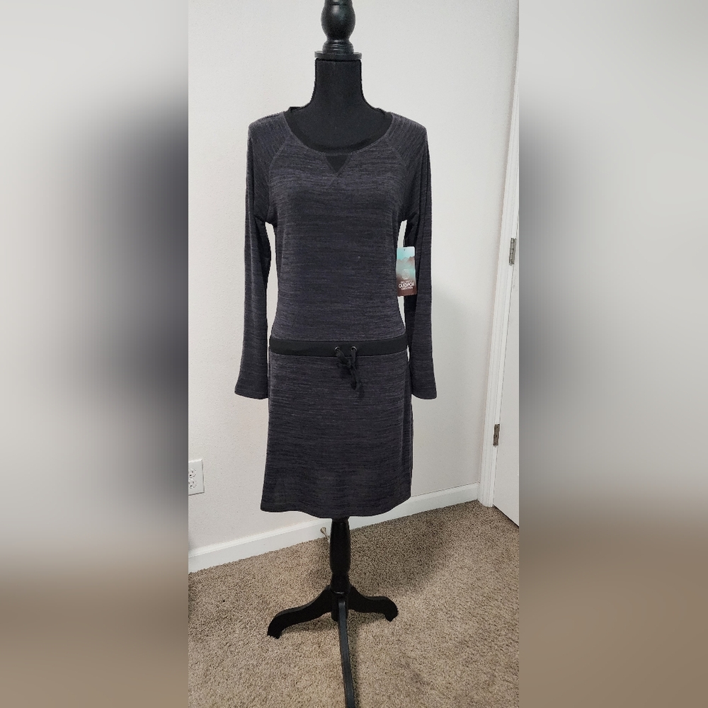 Gray Peplum Long Sleeve Scoop Neck Dress